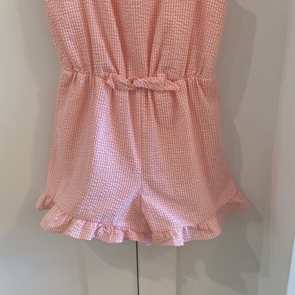 Copper Key Seersucker Romper - pink/white with button closure & ruffles - size M - Picture 6 of 10